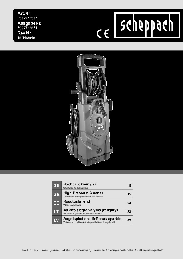 High Pressure Cleaner HCE 2500i, Scheppach - Private consumer High ...