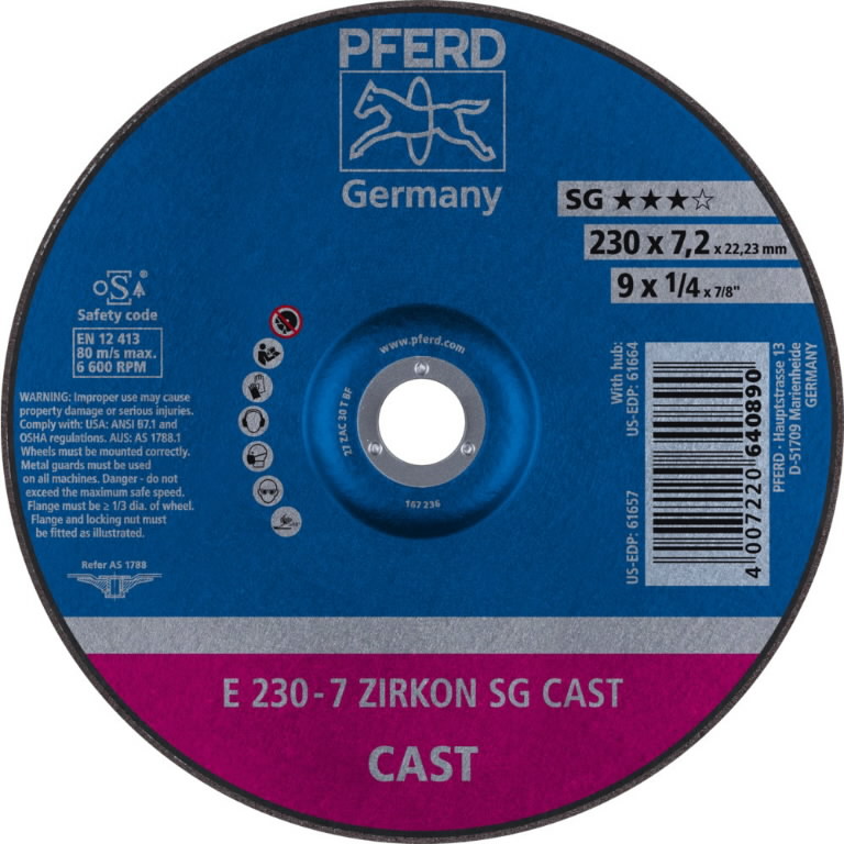 Шлифовальный диск для металла SG-P 230x7x22mm ZA 30 T, PFERD