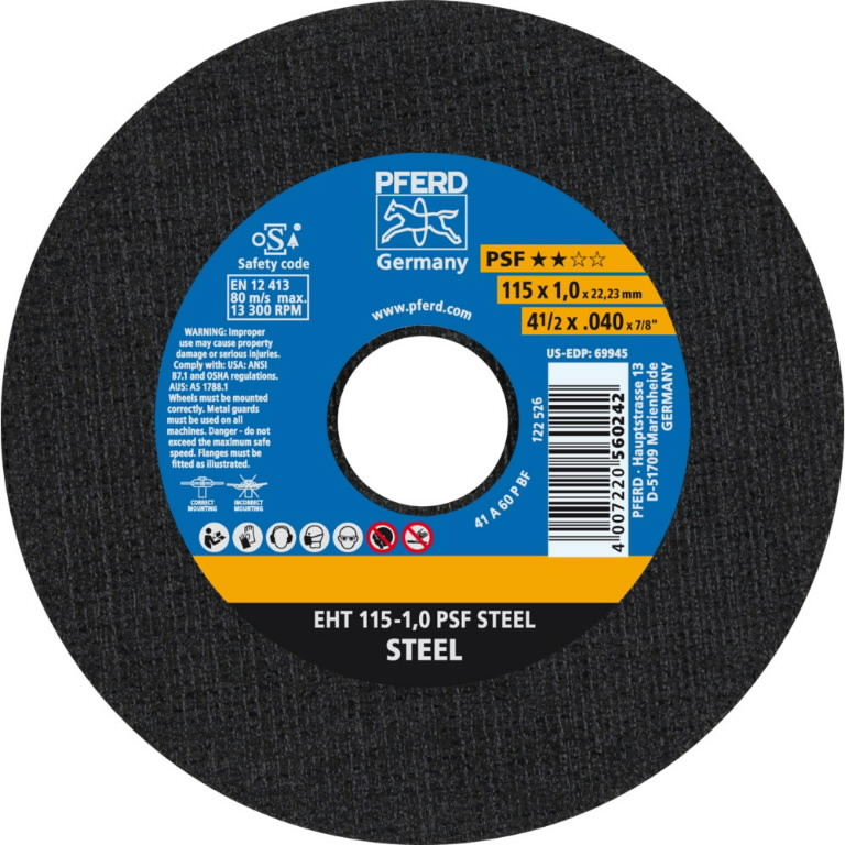 Cut-off wheel PSF Steel 115x1/22,23mm, Pferd