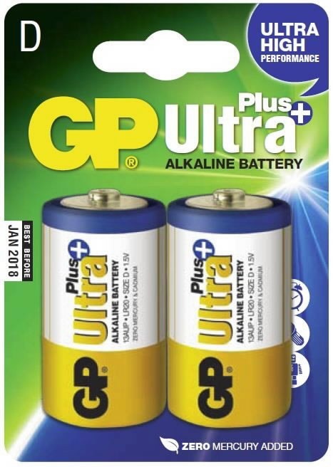 Patarei D/LR20, 1.5V, Ultra Plus Alkaline, 2 tk., GP