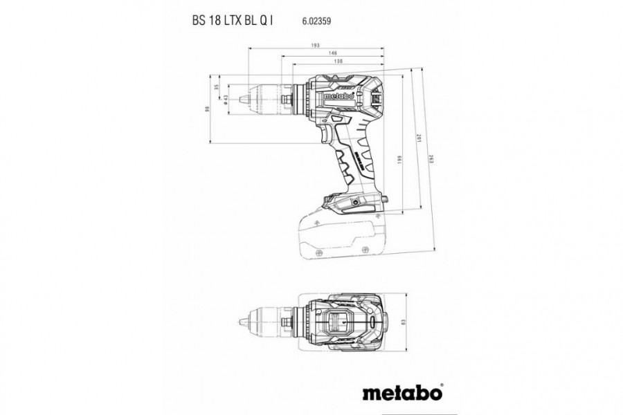 Akumuliatorinio suktuvo/gręžtuvo BS 18 LTX BL Q Impuls korpusas MetaBOX, Metabo