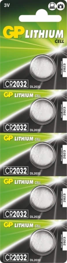 Patarei CR2032, 3V, Liitium, 5 tk., GP