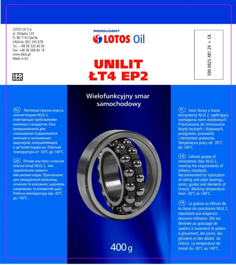 Määre UNILIT LT-4 EP-00 17kg, Lotos Oil