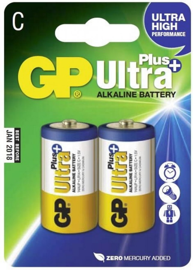 Battery C/LR14, 1.5V, Ultra Plus Alkaline, 2 pcs., GP