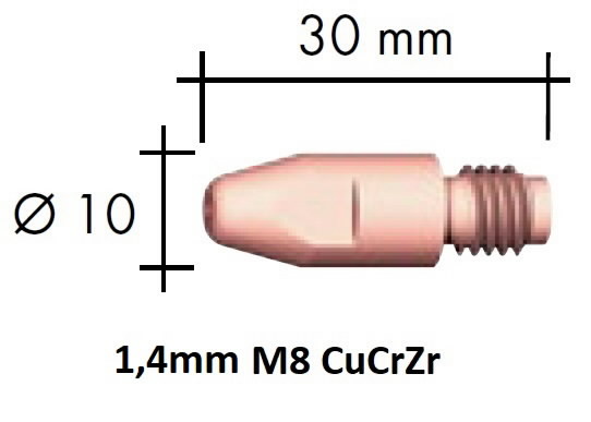 Kosketussuutin CuCrZr M8x30x10 – 1,4 mm, Binzel
