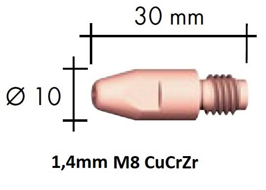 Kosketussuutin CuCrZr M8x30x10 – 1,4 mm 1