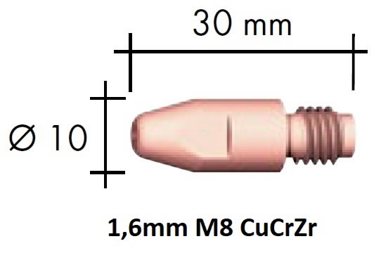 Kontaktinis antgalis CuCrZr M8x30x10 1,6mm 1