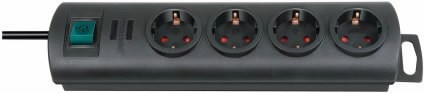 Primera-Line extension socket 4-way black 1,5m H05VV-F 3G1,5 1