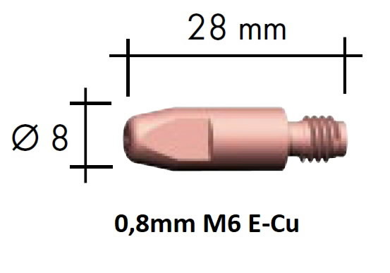Kosketussuutin E-Cu M6x28x8 – 0,8 mm, Binzel