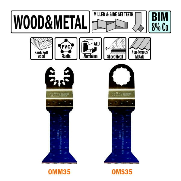 Peiliai įgilinamam pjovimui OMM-OMS-35 BIM 42 mm metalas 5 vnt. 