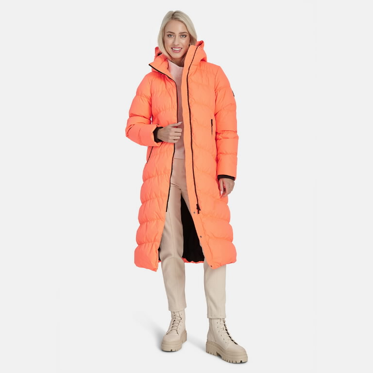 Winter feather coat Naima hooded, orange XS 3.