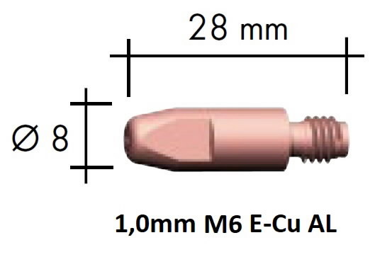 Contact tip E-Cu Al M6x28 1,0mm, Binzel