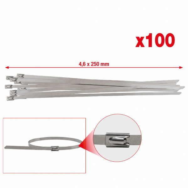 Stainless steel balllock cable ties, 4,6x250mm, 100 pcs, KS Tools