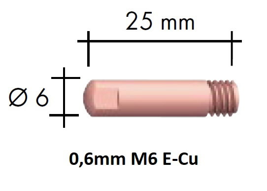 Kosketussuutin E-Cu M6x25x6 – 0,6 mm, Binzel