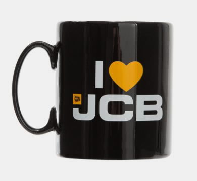 Puodelis juodas - I love JCB logo 
