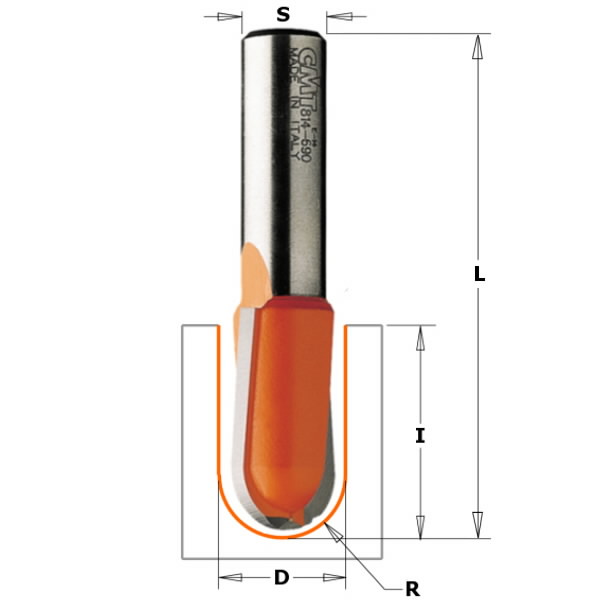 ROUND NOSE BIT TCT S=12 D=25,4X31,7, CMT