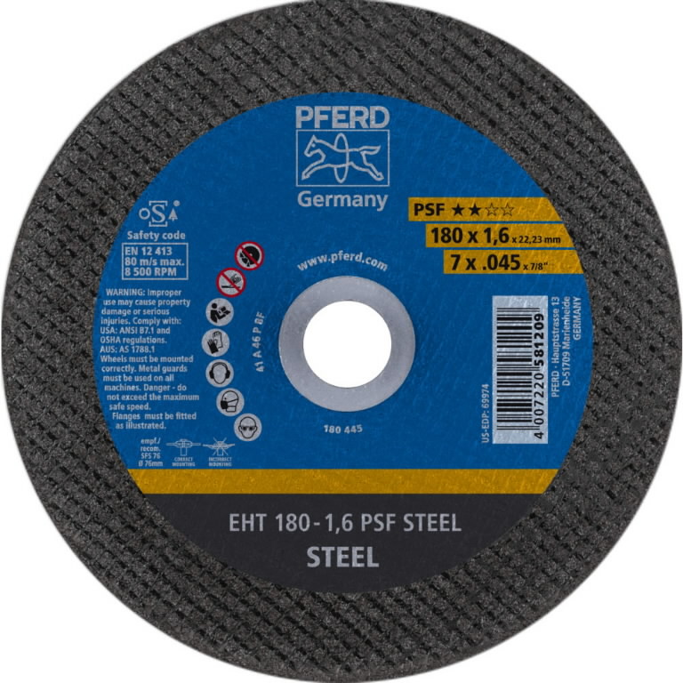Cut-off wheel PSF Steel 180x1,6mm, Pferd