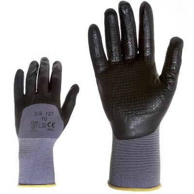 Kindad, nailonsõrmik, vahtnitriil ja nitriilpunktid peopesas 10