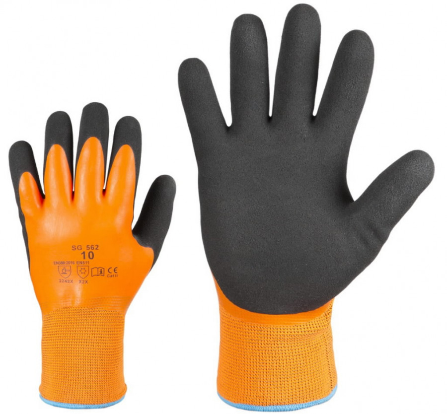 Work gloves polyester, double latex coating, acryle lining 12