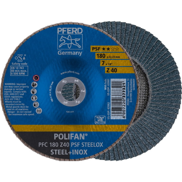 Flap grinding disc PSF STEELOX 180mm Z40 PFC, Pferd