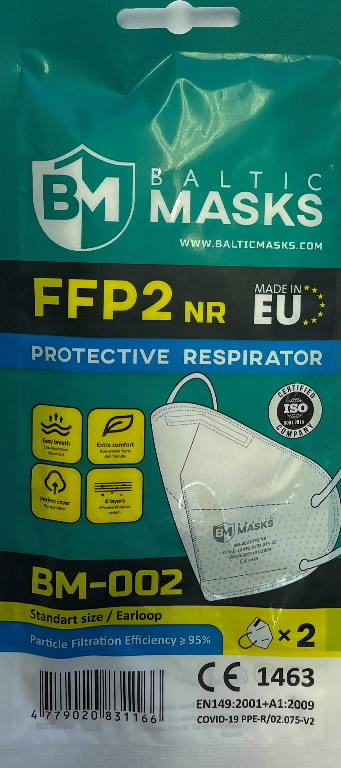 Respiratorius, BM-002 FFP2, 4-sluoksnių, vienkartinis, 2 vnt pakuotėje 
