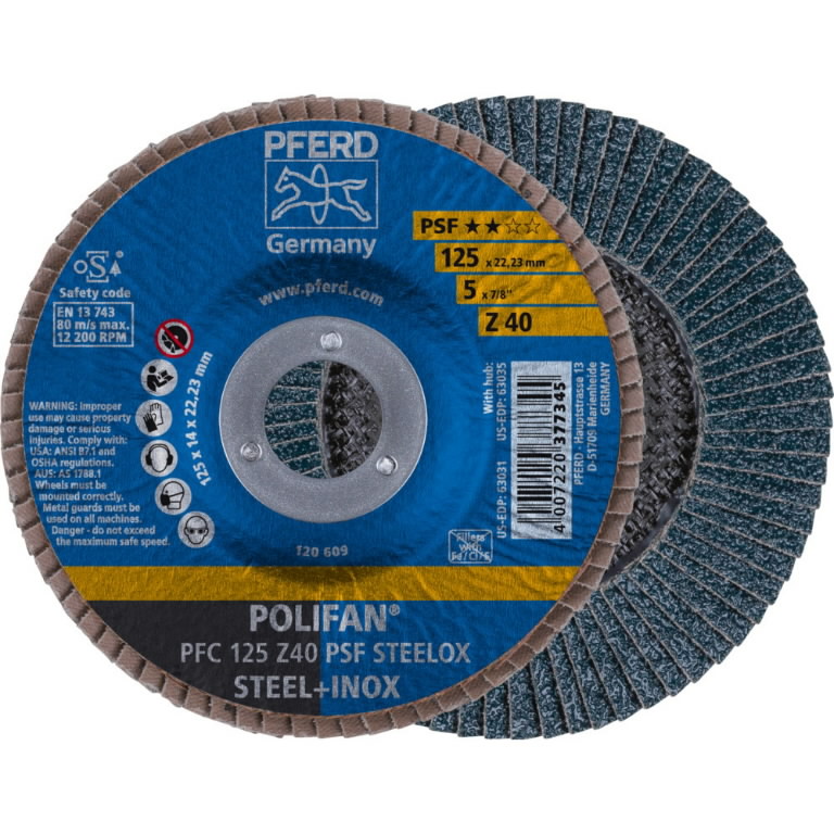 Lapelinis šlifavimo diskas PSF STEELOX 125mm Z40 PFC, Pferd