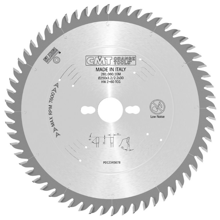 Pjovimo diskas laminatinei plokštei 250x3.2/2,2x30mm Z60 a=10° TCG