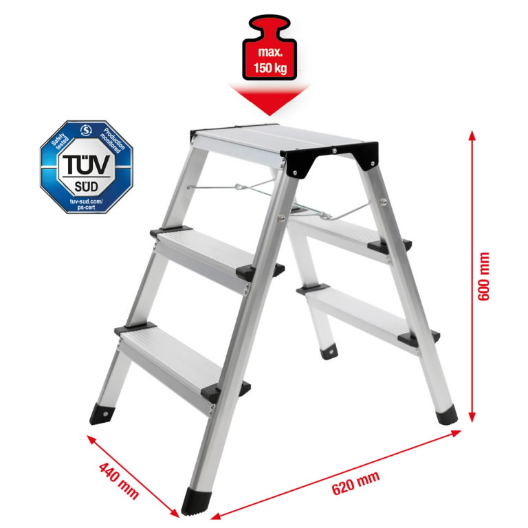 Step ladder, aluminium, 3 steps, 600mm, KS Tools
