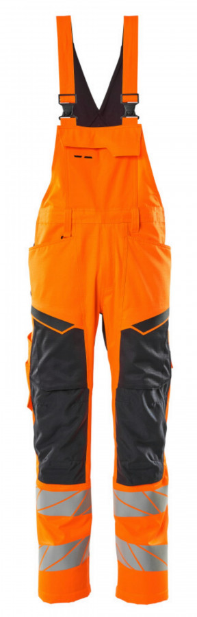 Hi-vis bib-trousers 19569 Safe stretch zones CL2, orange/nav 82C44