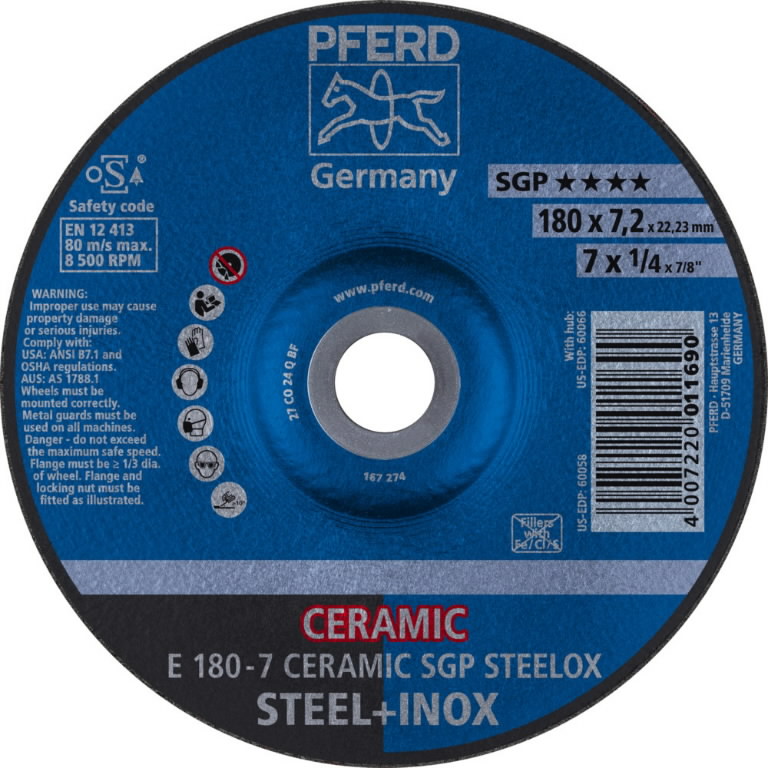 Шлифовальный диск SGP Ceramic Steelox 180x7,2mm, PFERD