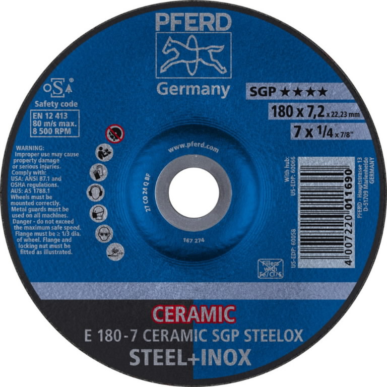 Lihvketas SGP Ceramic Steelox 180x7,2mm, Pferd