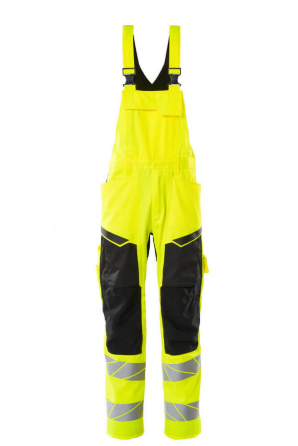 Hi.vis. bib-trousers19569 Safe stretch zones CL2, yellow/black 82C44