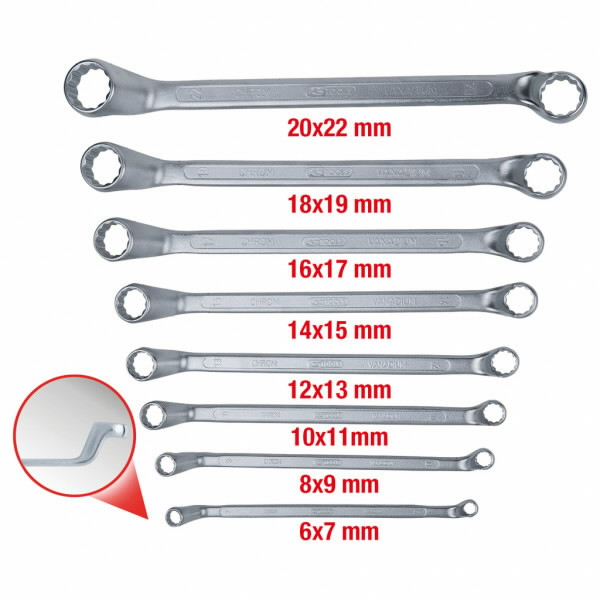 Double ring spanner set, offset, 8 pcs 6-22mm, KS Tools