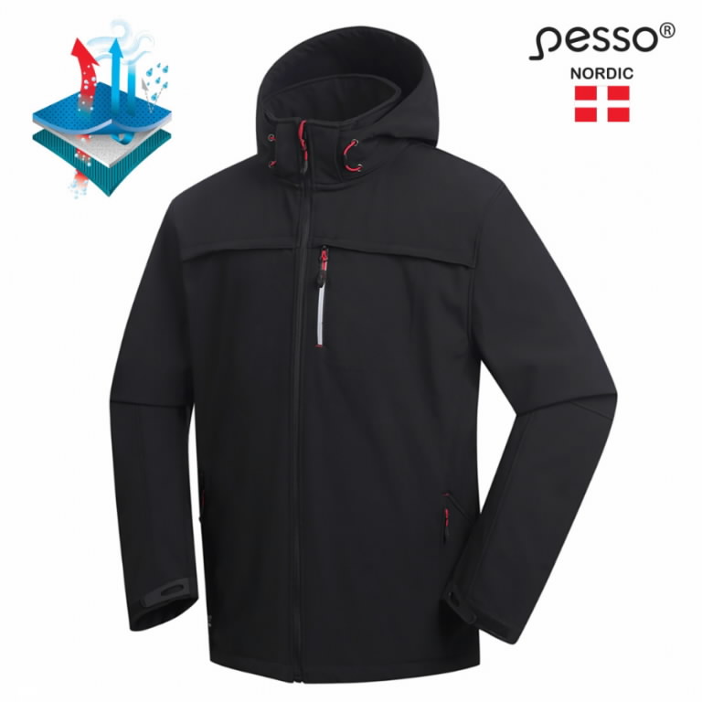 Softshell-takki hupulla Atlanta, musta S 1