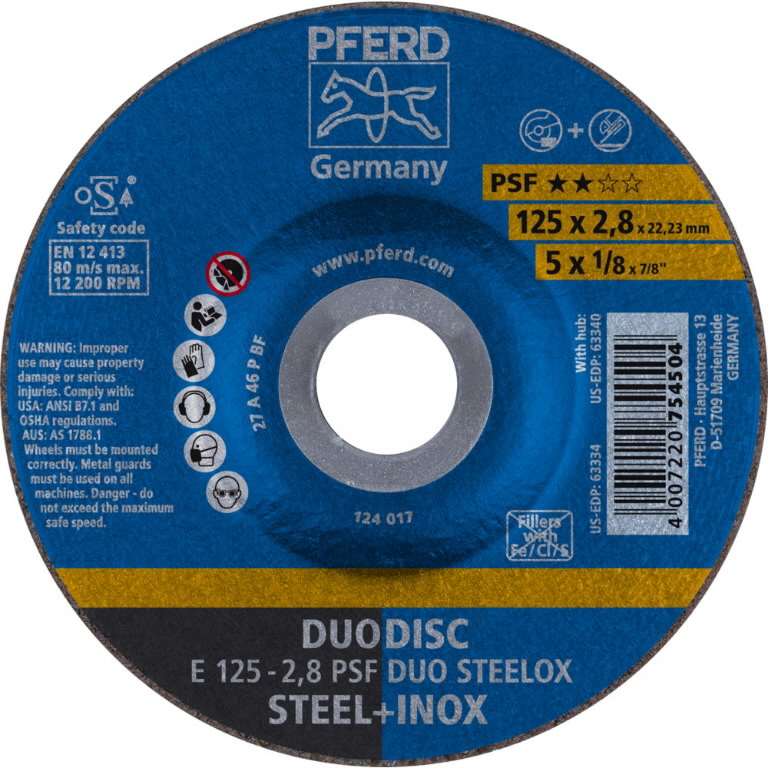 Pjovimo ir šlifavimo diskas plienui PSF DUO Steelox 125x2,8m 1