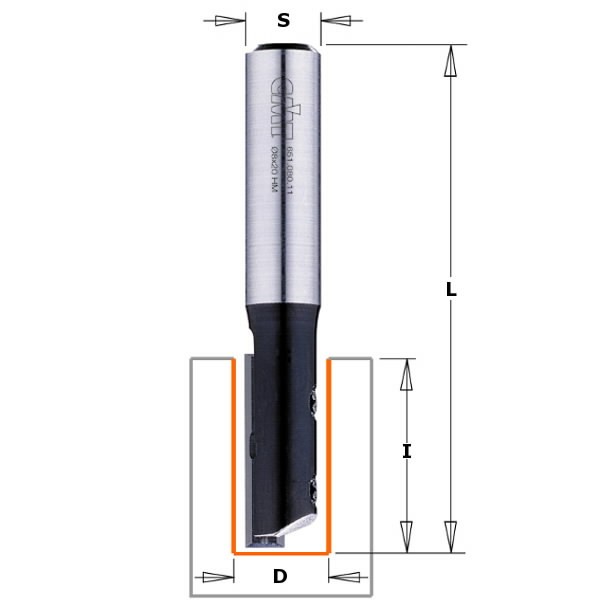 STRAIGHT BIT WITH CUTTER Z1 S=8 D=12X30 RH, CMT