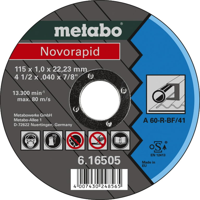 Cutting disc for metal 125x1,0x22,23 mm, TF41, Novorapid 125 1