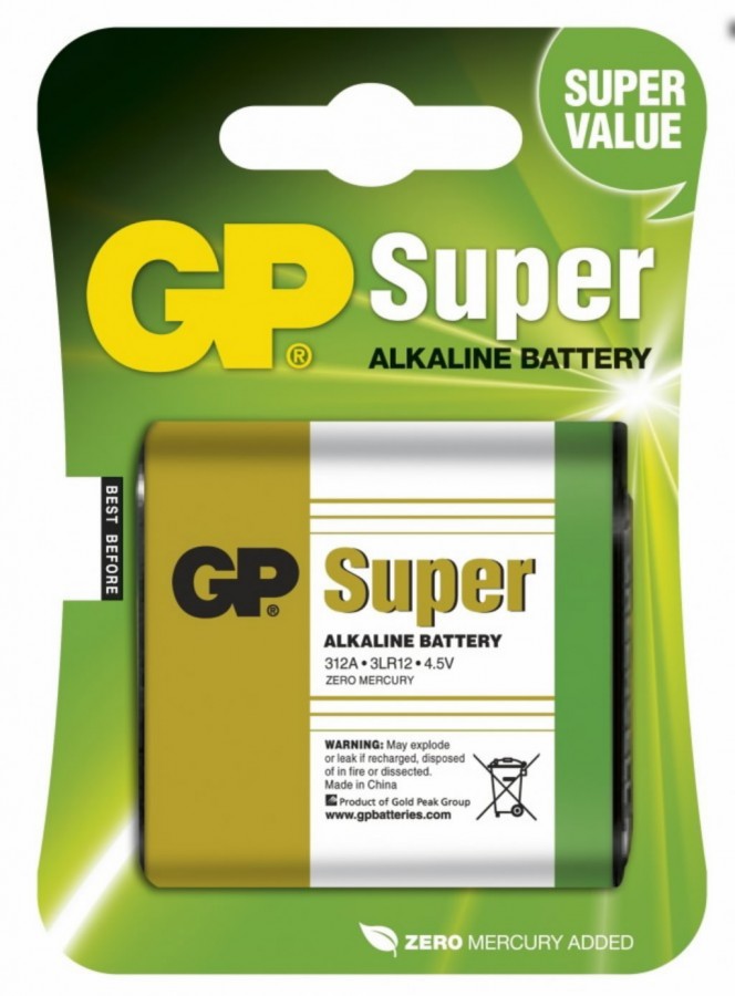 Baterijos 312A/3LR12, 4.5V, Super Alkaline, 1 vnt., Gp