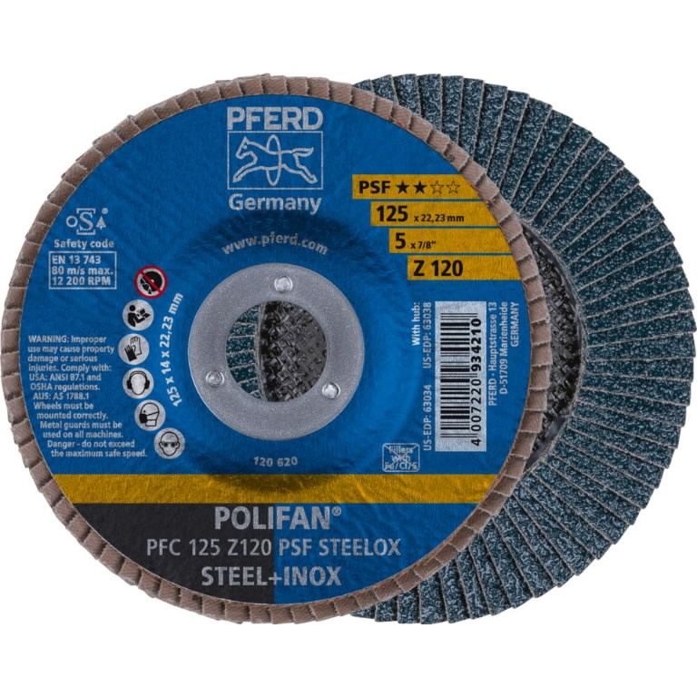 Flap grinding disc PSF STEELOX 125mm Z120 PFC, Pferd