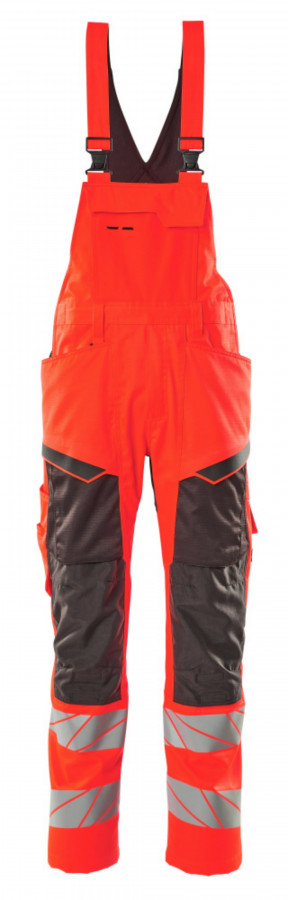 Hi.vis. bib-trousers19569 Safe stretch zones CL2, red/anthra 82C44