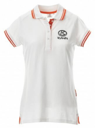 Womens polo, white with orange piping KUBOTA XXXL