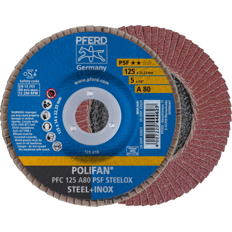 Flap grinding disc PSF STEELOX 125mm P80 PFC, Pferd