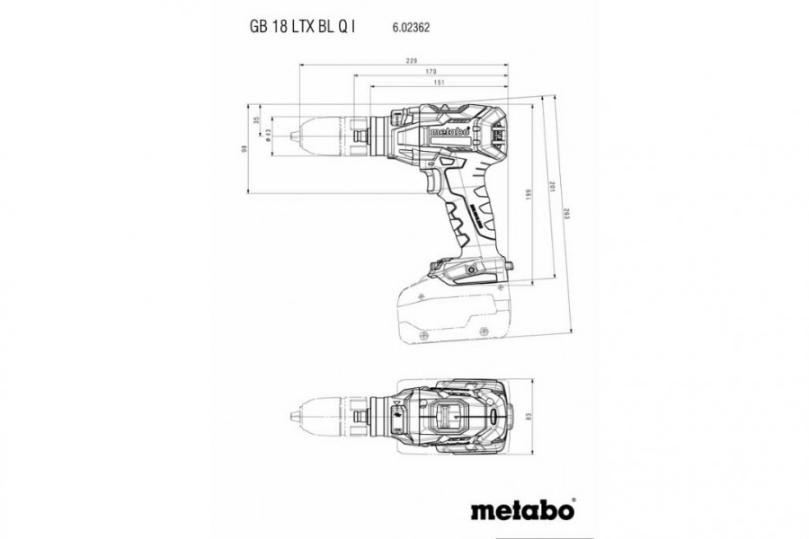 Akumuliatorinio sriegimo įrankio GB 18 LTX BL Q I korpusas metaBOX145, Metabo