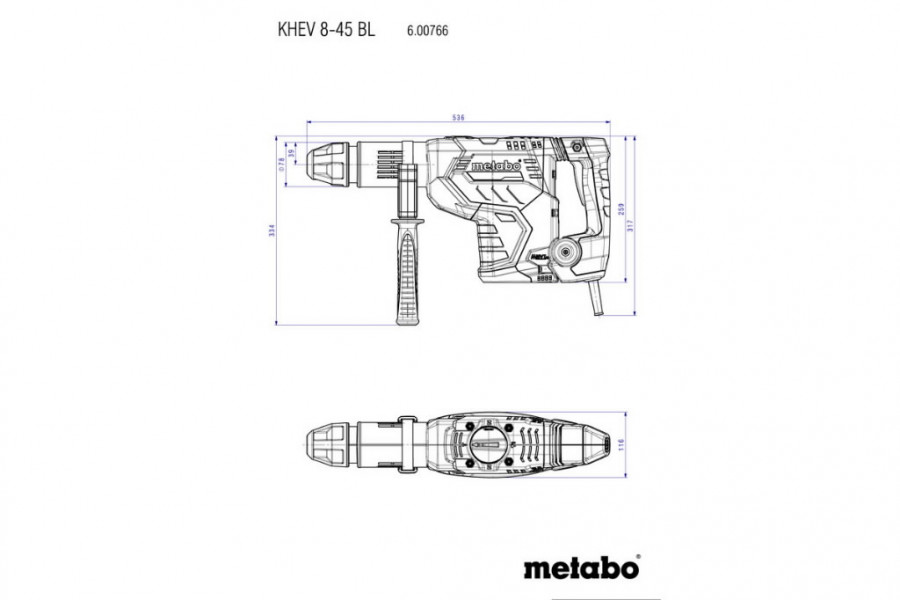 Kombinētais perforators KHEV 8-45 BL/10,1kg/12,2J/SDS-MAX, Metabo