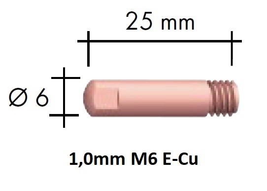Kosketussuutin E-Cu M6x25x6 – 1,0 mm, Binzel