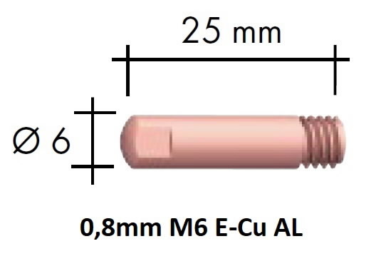 Kontaktinis antgalis E-Cu Al M6x25x6 0,8mm 1