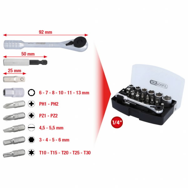 1/4´´ Bit set, 24 pcs, KS Tools