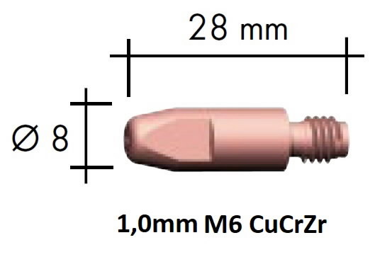 Kontaktsuudmik CuCrZr M6x28x8 - 1,0mm, Binzel