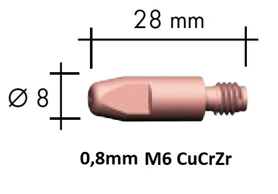 Kosketussuutin CurCrZr M6x28x8 – 0,8 mm, Binzel