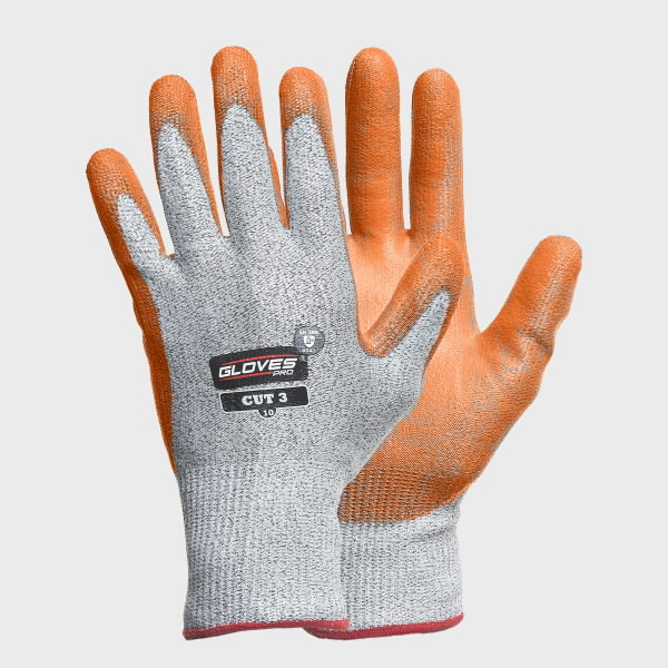 Gloves, cut resistant glass fiber, class 3, PU palm, orange 9, Gloves